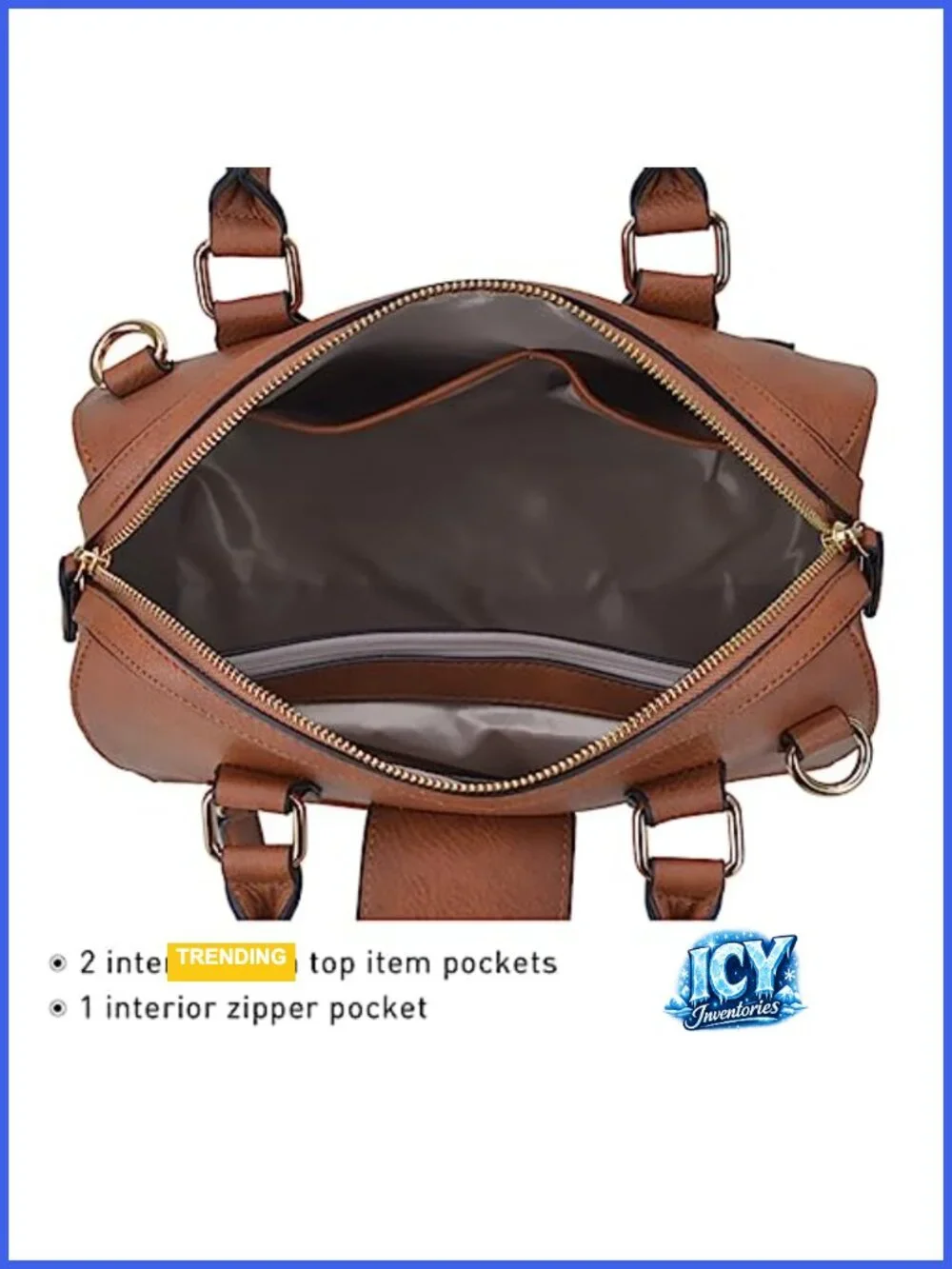 Structured Vegan Leather Satchel Purse with Detachable Strap & Wristlet